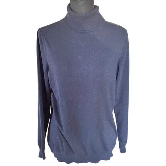 Ann Taylor Women's Turtleneck Sweater Size XL Navy Blue Rayon Blend Pullover - Picture 1 of 4